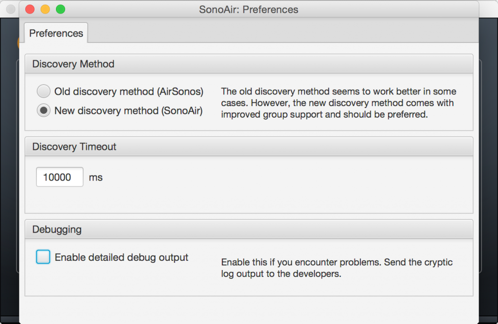 SonoAir 1.0 (BETA 4.0) Preferences